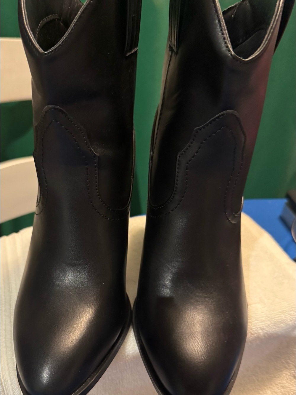 Cupid Black Leather Western Heeled Boots